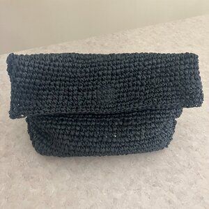J. Crew Raffia Black Foldover Straw Clutch Bag  *NEW*